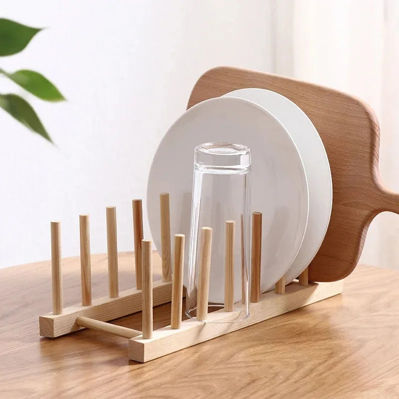 Wooden Multi-Function Dish Drying Rack with Drainboard – Kitchen Tableware Storage Organizer