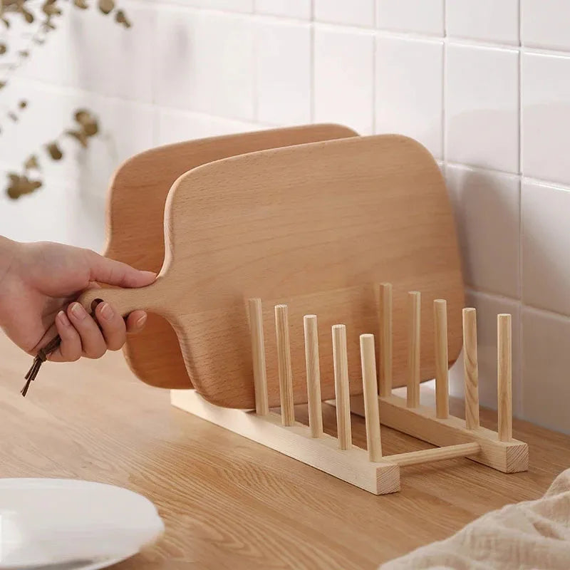 Wooden Multi-Function Dish Drying Rack with Drainboard – Kitchen Tableware Storage Organizer