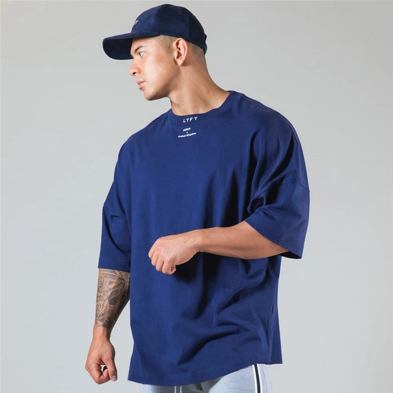 Men’s Oversized Running Gym Hip-Hop Loose T-Shirt – Bodybuilding Streetwear Tee
