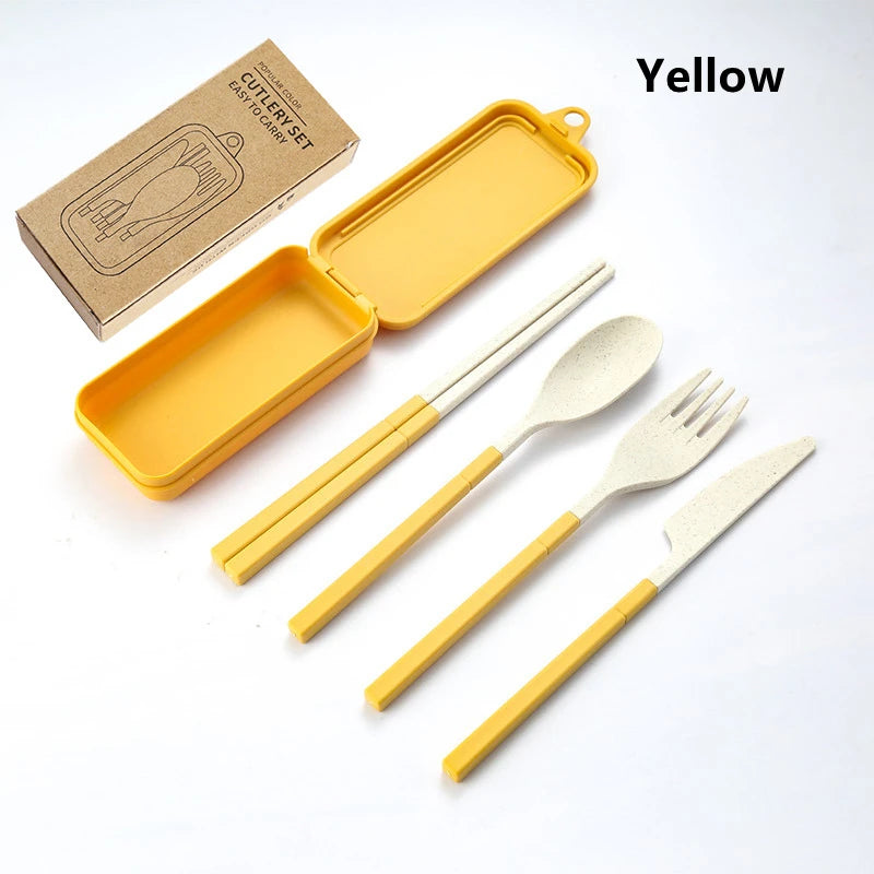 4-Piece Portable Wheat Straw Cutlery Set for Travel & Camping