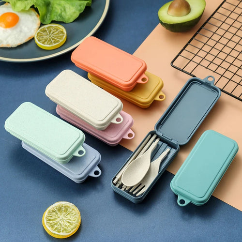 4-Piece Portable Wheat Straw Cutlery Set for Travel & Camping