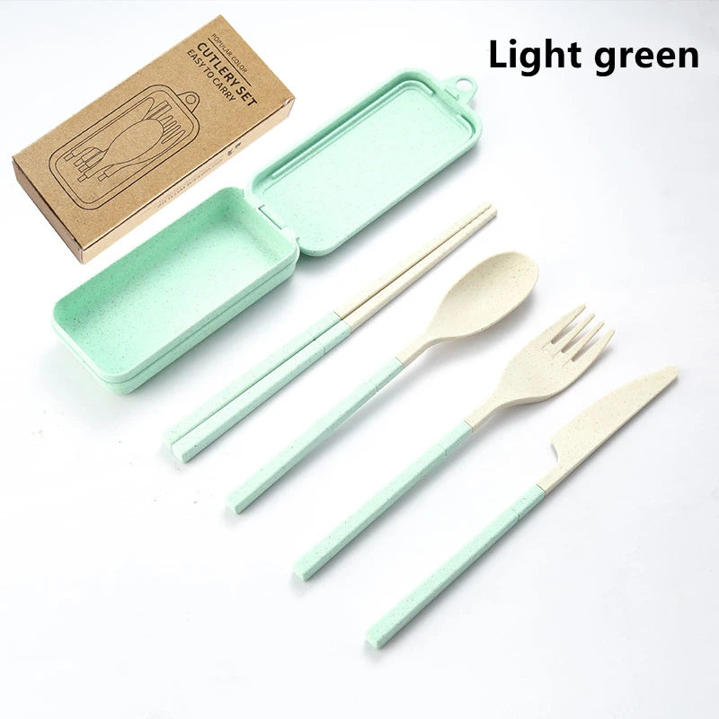 4-Piece Portable Wheat Straw Cutlery Set for Travel & Camping