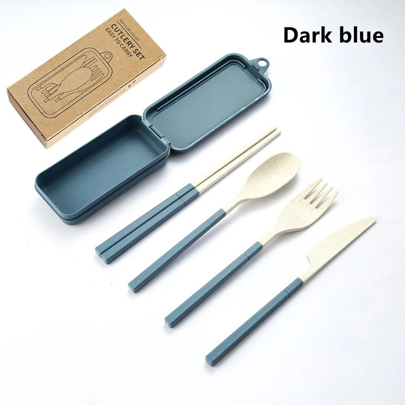 4-Piece Portable Wheat Straw Cutlery Set for Travel & Camping