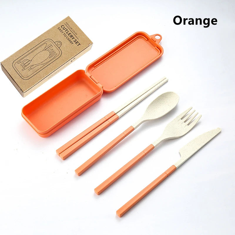4-Piece Portable Wheat Straw Cutlery Set for Travel & Camping