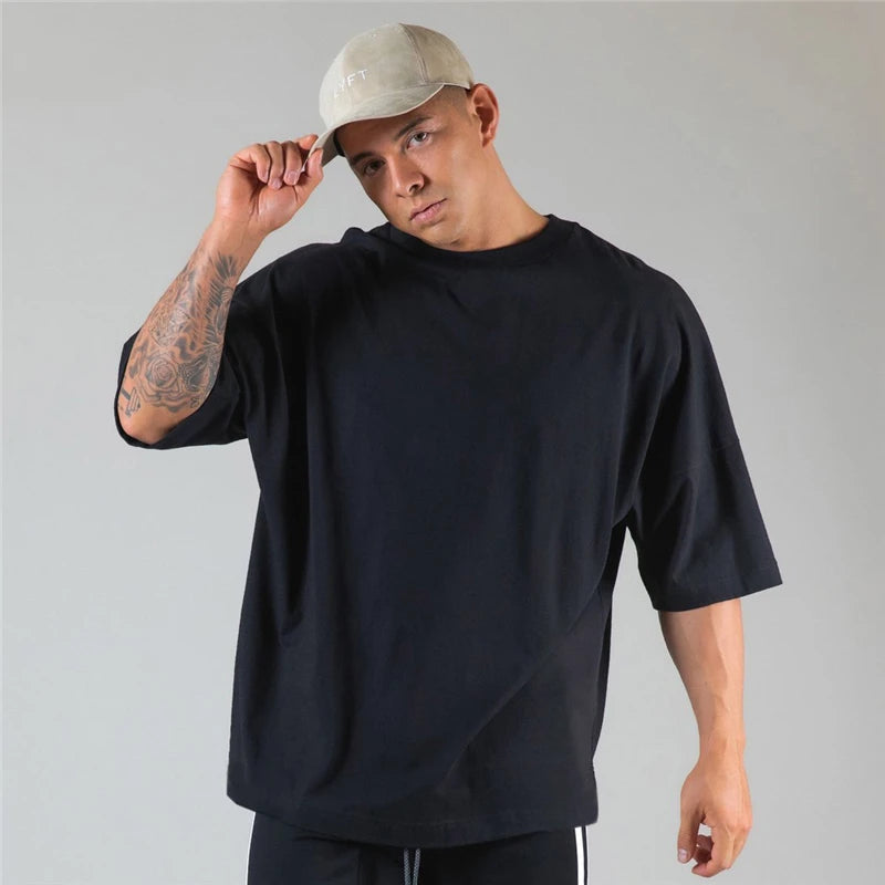 Men’s Oversized Running Gym Hip-Hop Loose T-Shirt – Bodybuilding Streetwear Tee