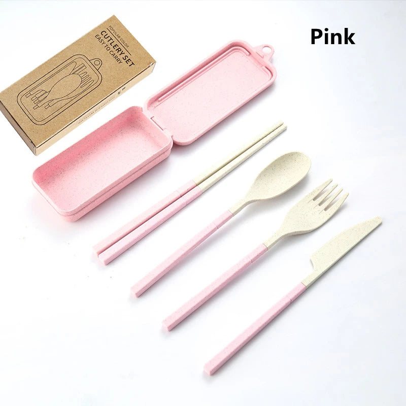 4-Piece Portable Wheat Straw Cutlery Set for Travel & Camping
