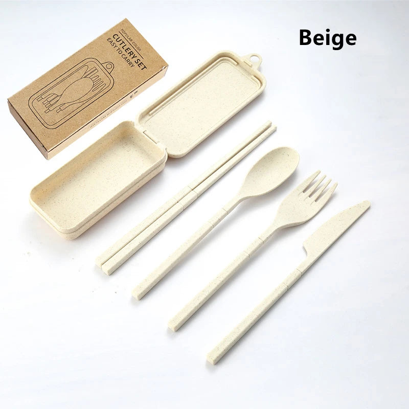 4-Piece Portable Wheat Straw Cutlery Set for Travel & Camping