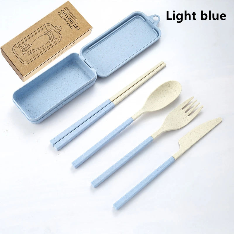 4-Piece Portable Wheat Straw Cutlery Set for Travel & Camping