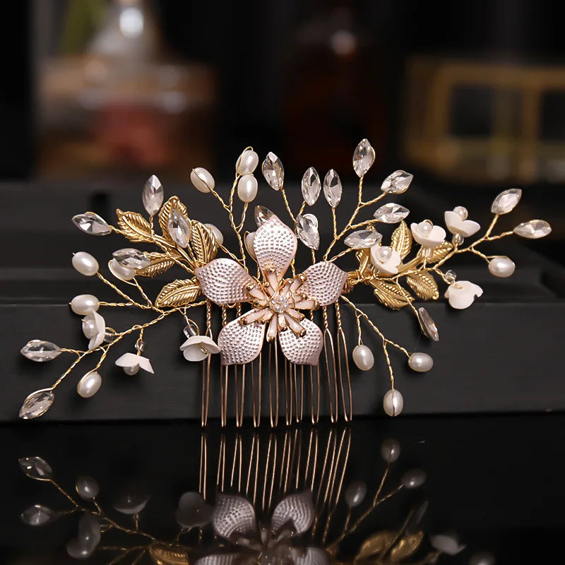 Wedding Crystal Flower Hair Clips & Pearl Barrette Combs – Bridal Headdress Hair Decor for Women
