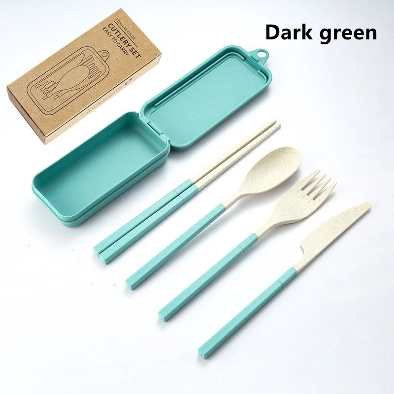 4-Piece Portable Wheat Straw Cutlery Set for Travel & Camping