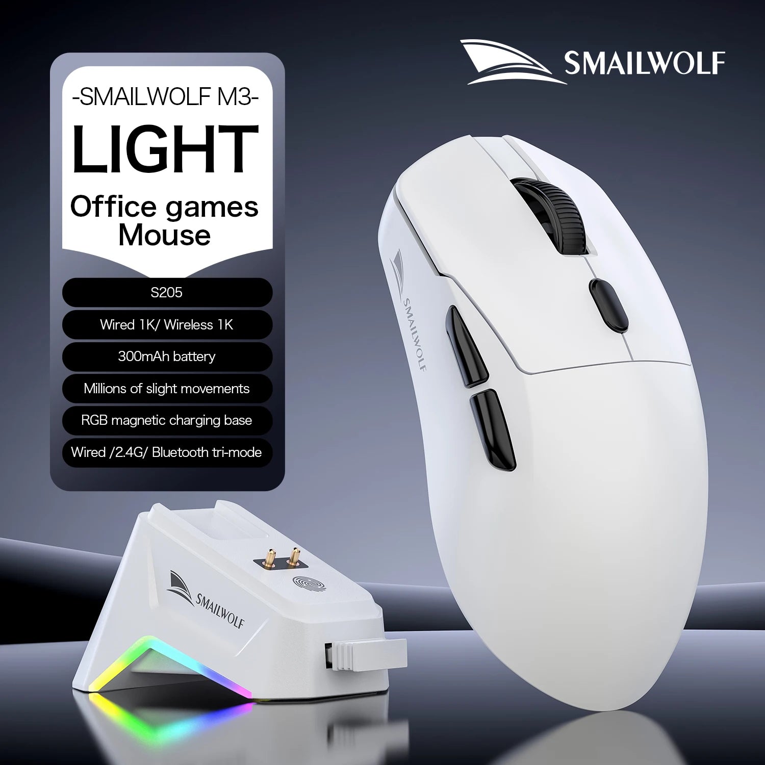 SMAILWOLF M3 PRO Wireless Gaming Mouse – Tri-Mode Bluetooth & USB Lightweight FPS Mouse