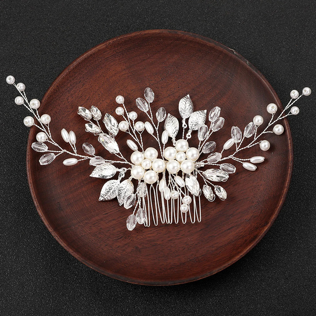Wedding Crystal Flower Hair Clips & Pearl Barrette Combs – Bridal Headdress Hair Decor for Women