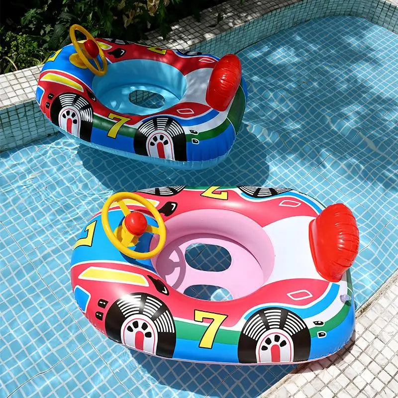 Baby Car Pool Float – Inflatable Infant Swimming Ring with Canopy & Safety Seat