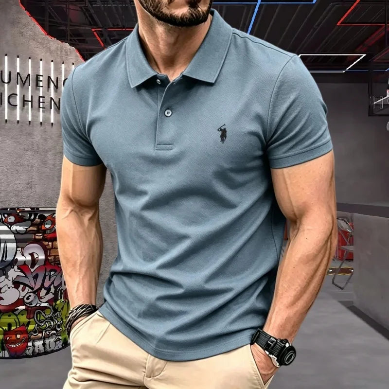 Men’s 100% Cotton Luxury Pony Embroidery Polo Shirt – Summer Golf Casual T-Shirt