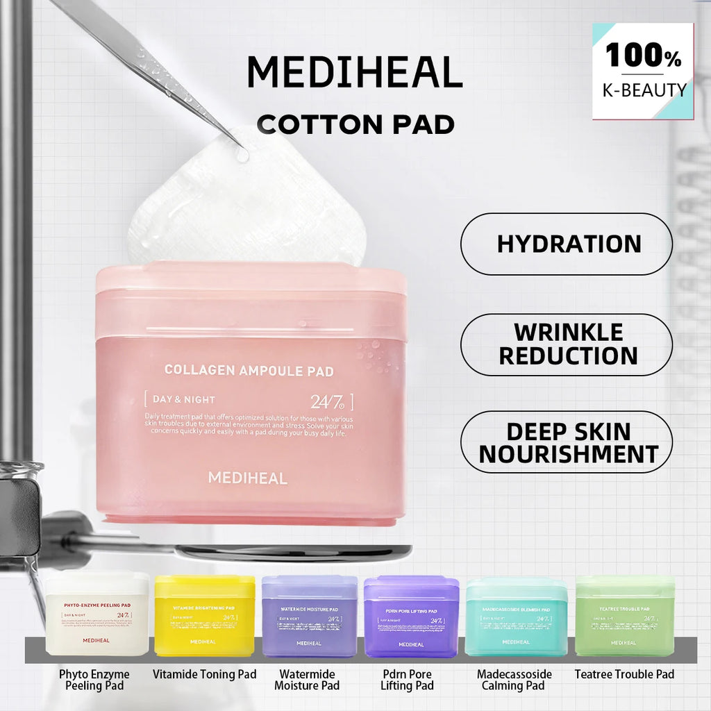 MEDIHEAL Daily Hydrating Skincare Cotton Pads – Korean K-Beauty Moisture Pads
