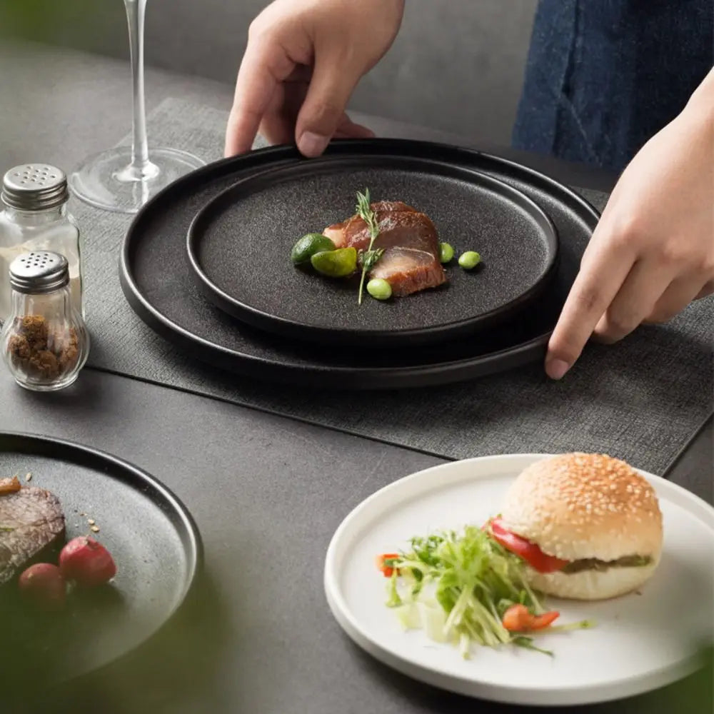 Ceramic Steak Flat Plate – Durable Multi-Function Western Dish for Bread & Serving
