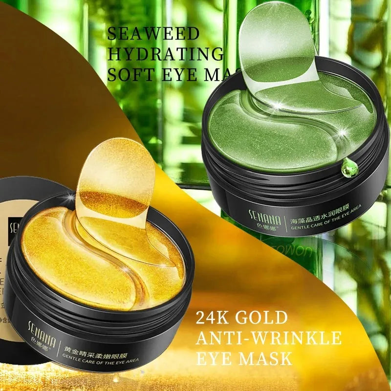 60-Piece Gold Hyaluronic Acid Crystal Eye Mask – Moisturizing Firming Korean Skincare Eye Patches