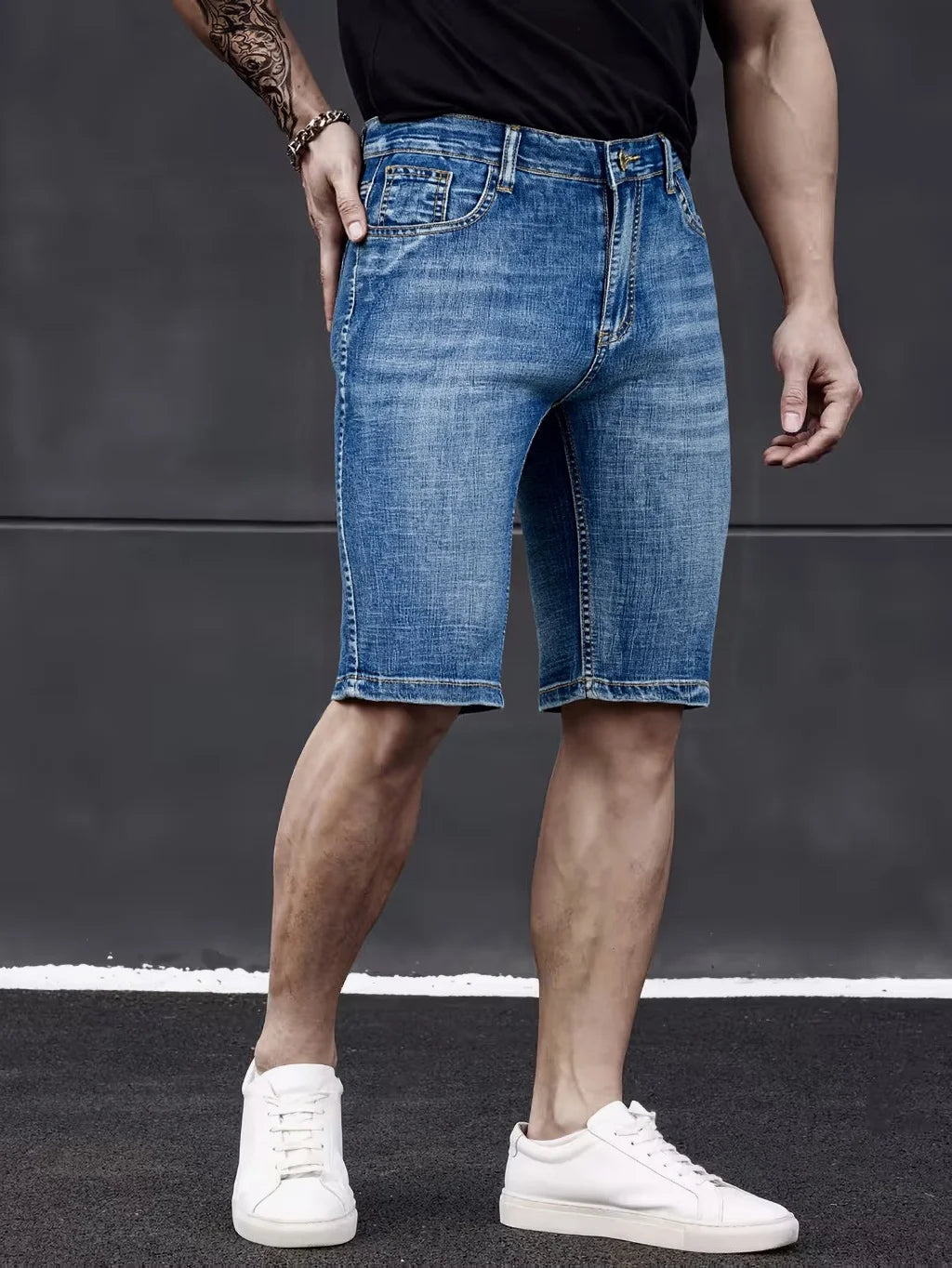 Men’s Slim Fit Stretch Denim Shorts – Classic Business Casual Summer Pants
