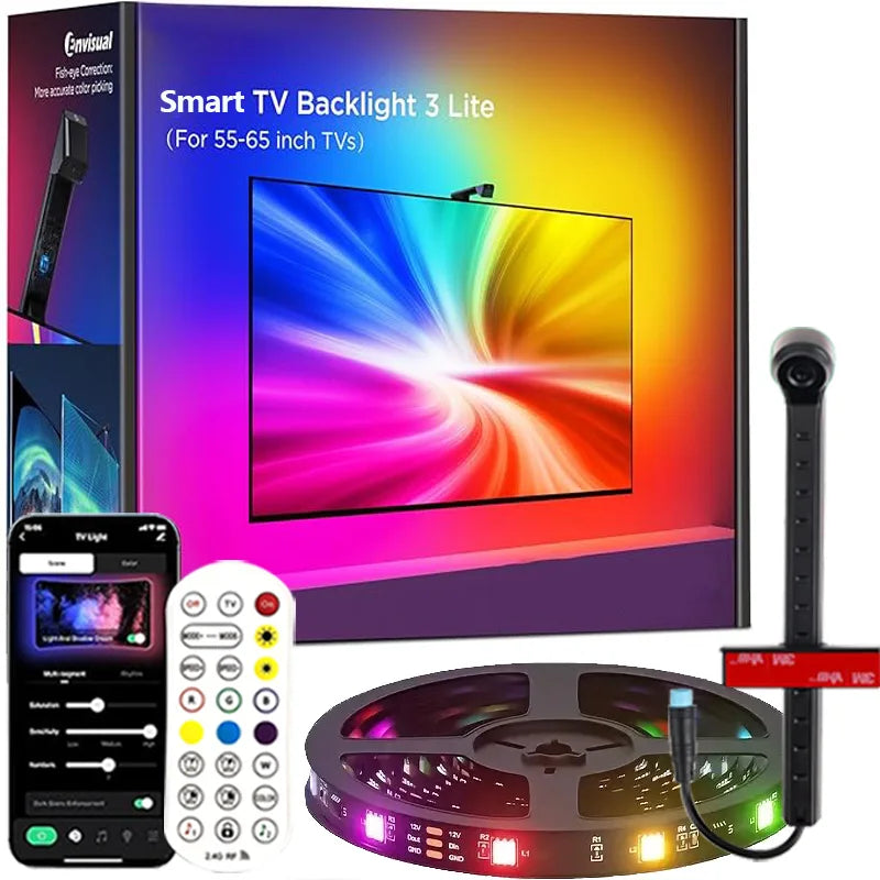 RGBIC TV LED Backlight with Camera – Screen & Music Sync for 55–75 Inch TVs