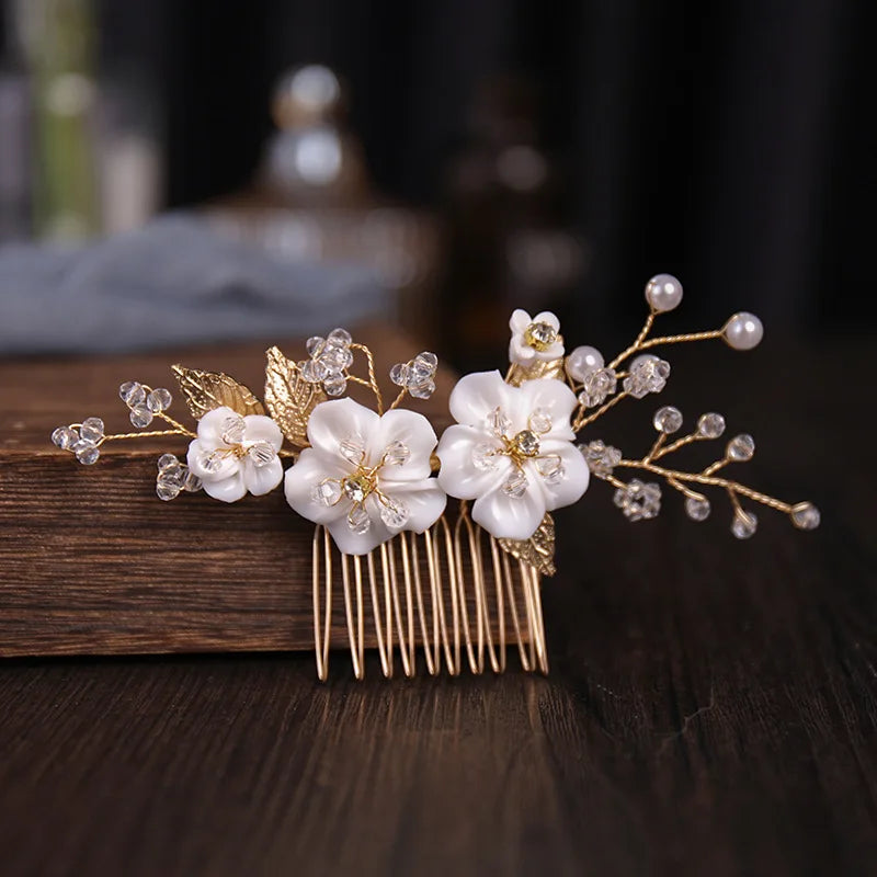 Wedding Crystal Flower Hair Clips & Pearl Barrette Combs – Bridal Headdress Hair Decor for Women