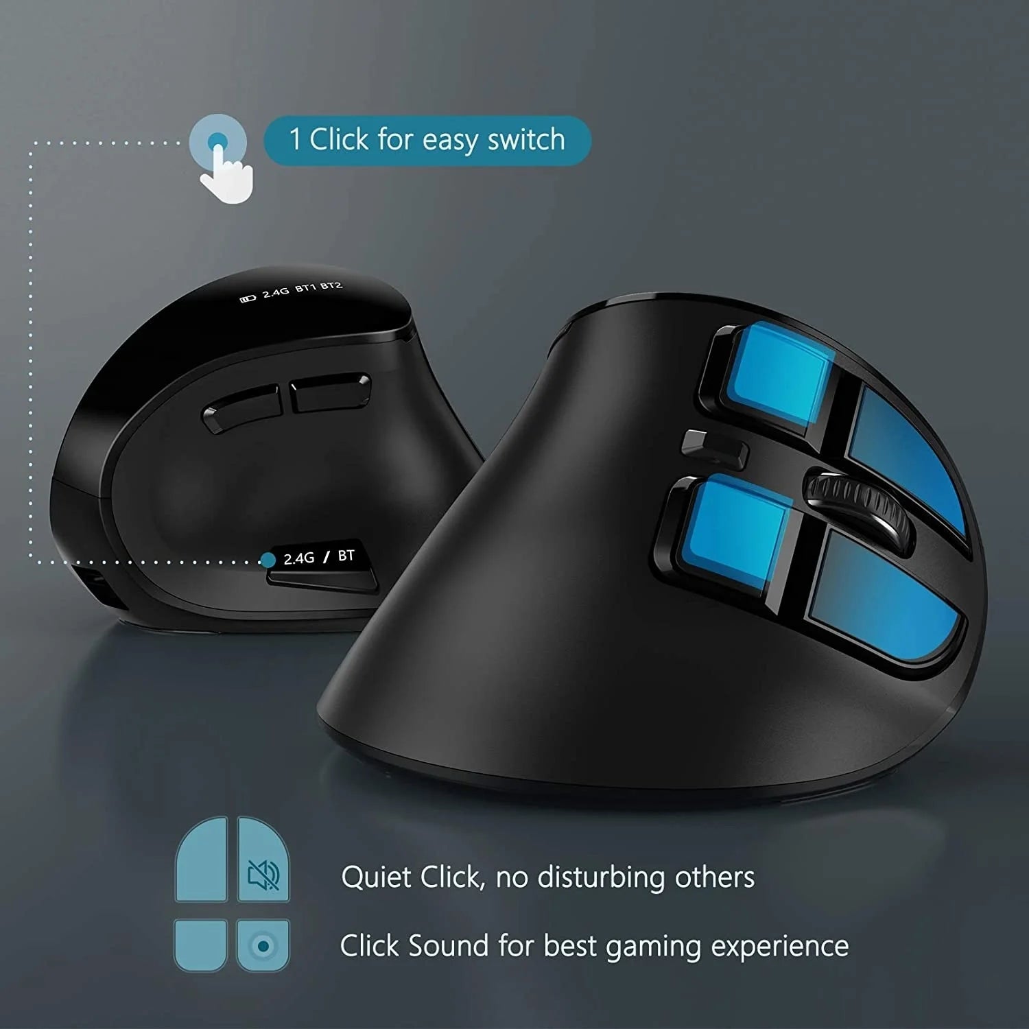 Bluetooth Vertical Wireless Mouse – Ergonomic Rechargeable Mouse for Laptop & Tablet