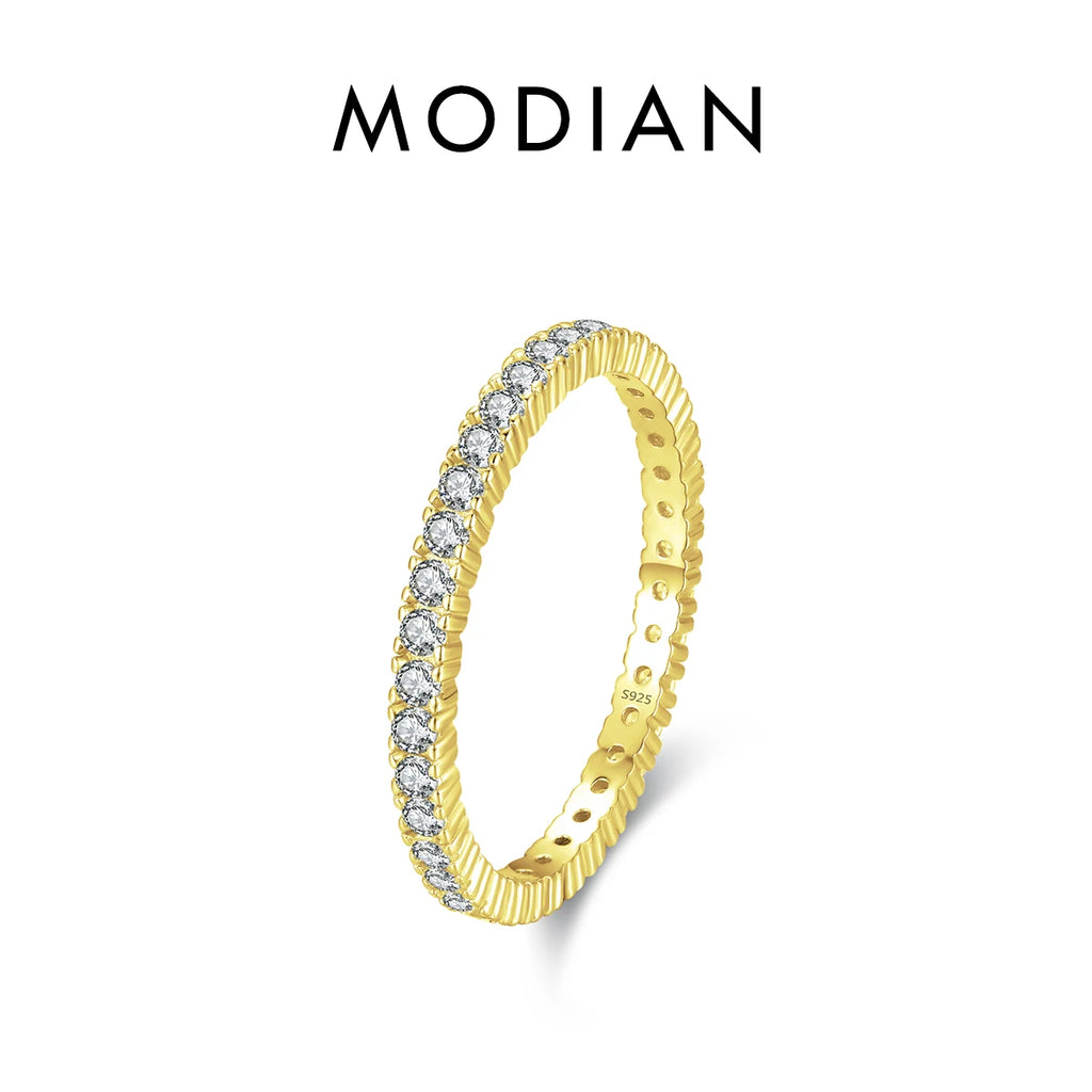 MODIAN 925 Sterling Silver Sparkling Zircon Wedding Ring – Engagement Promise Band for Women