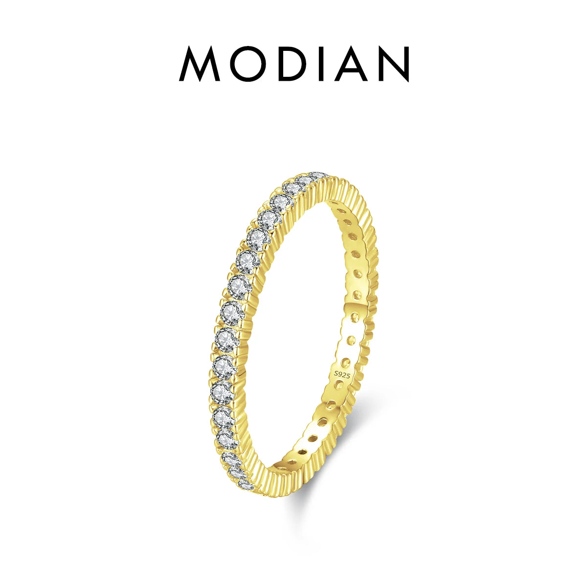 MODIAN 925 Sterling Silver Sparkling Zircon Wedding Ring – Engagement Promise Band for Women