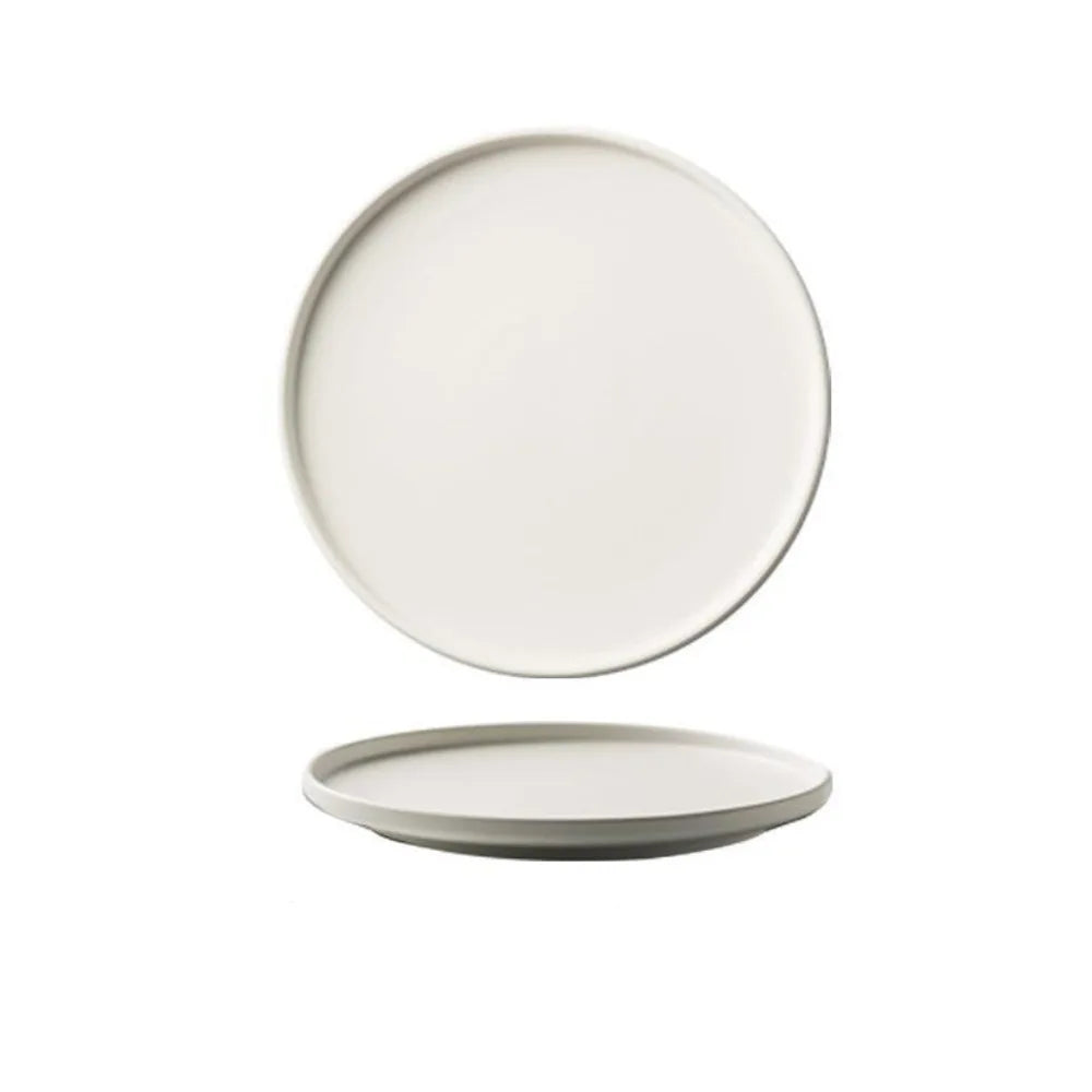 Ceramic Steak Flat Plate – Durable Multi-Function Western Dish for Bread & Serving