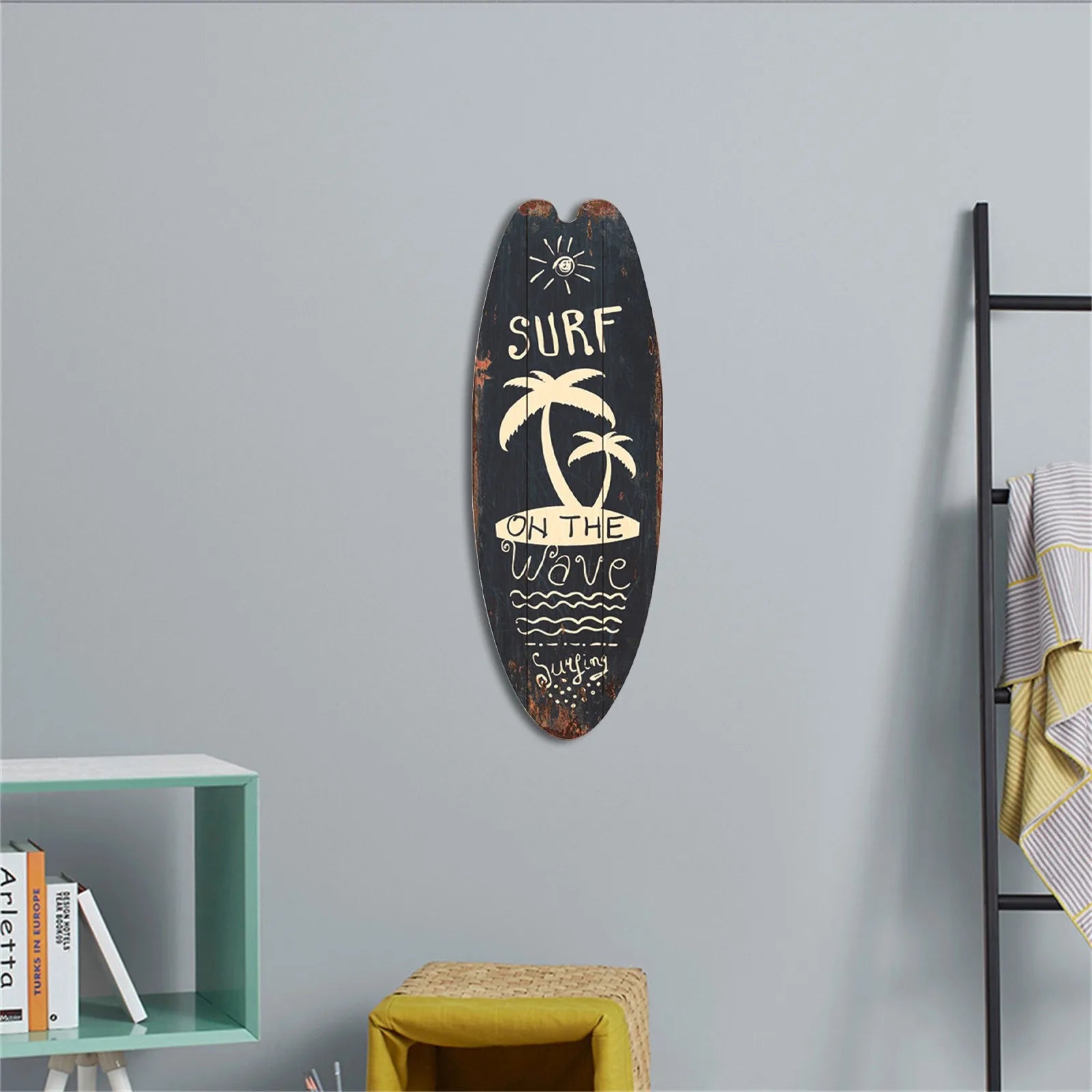 Wooden Surfboard Wall Sign | Retro Beach Style Hanging Decor for Home & Bar