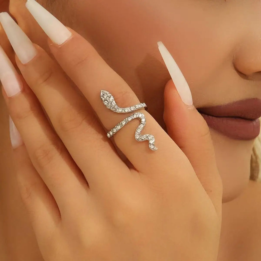 Serpentine Micro Zircon Adjustable Ring – Fashionable Aesthetic Women's Daily Ring