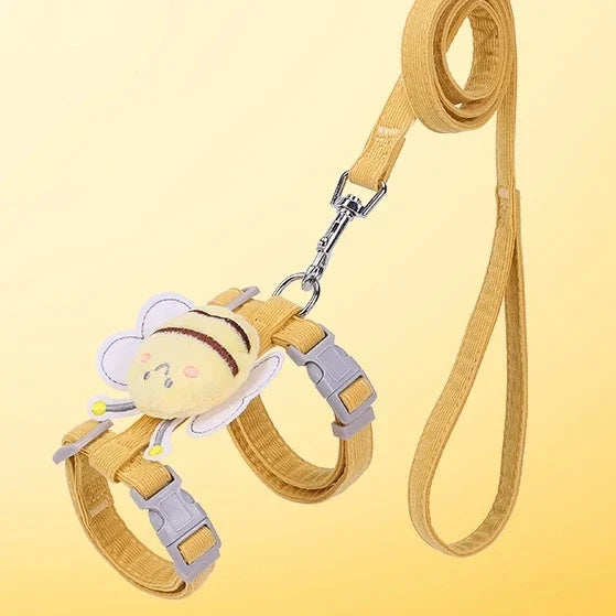 Cartoon Bee Cat Harness & Leash Set – Adjustable Double Layer for Small & Medium Pets