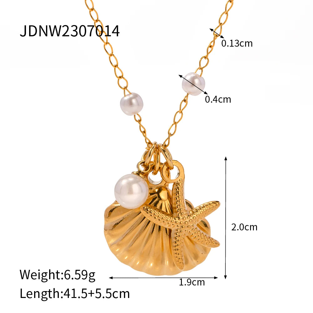 18K Gold Plated Ocean Shell Jewelry Set – Tarnish-Free Earring, Ring & Necklace for Women