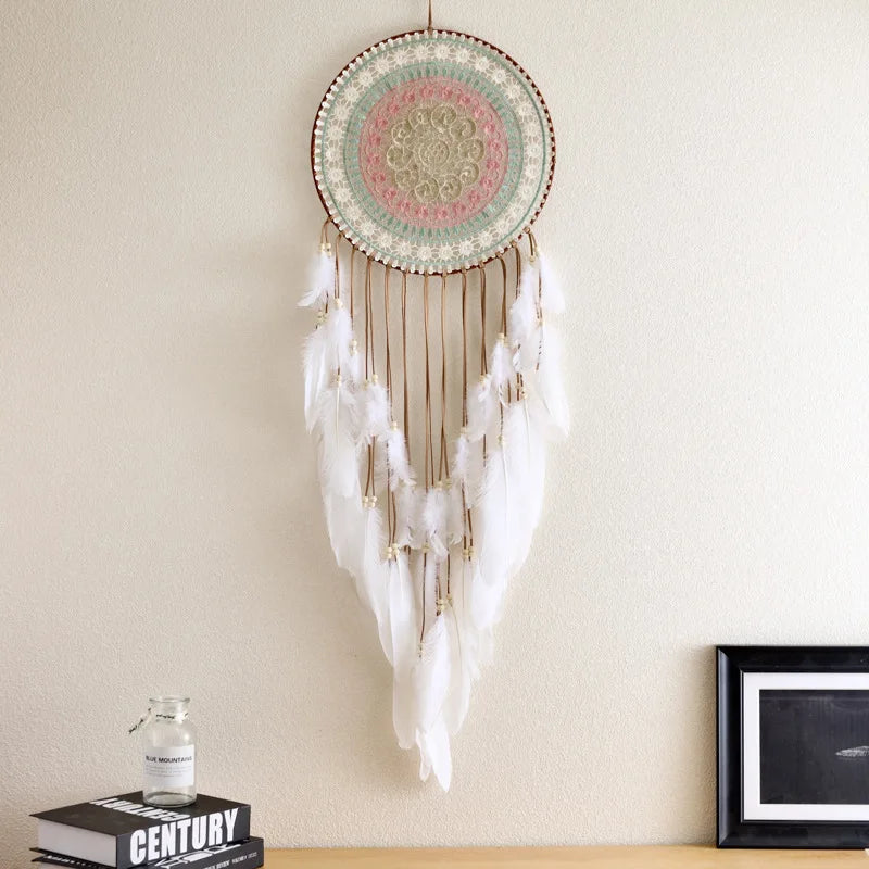 Colorful Woven Dreamcatcher | Boho Bedroom Wall Hanging with Feather Tassels