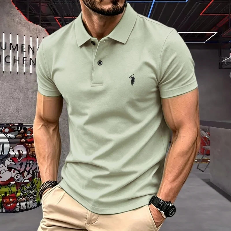 Men’s 100% Cotton Luxury Pony Embroidery Polo Shirt – Summer Golf Casual T-Shirt