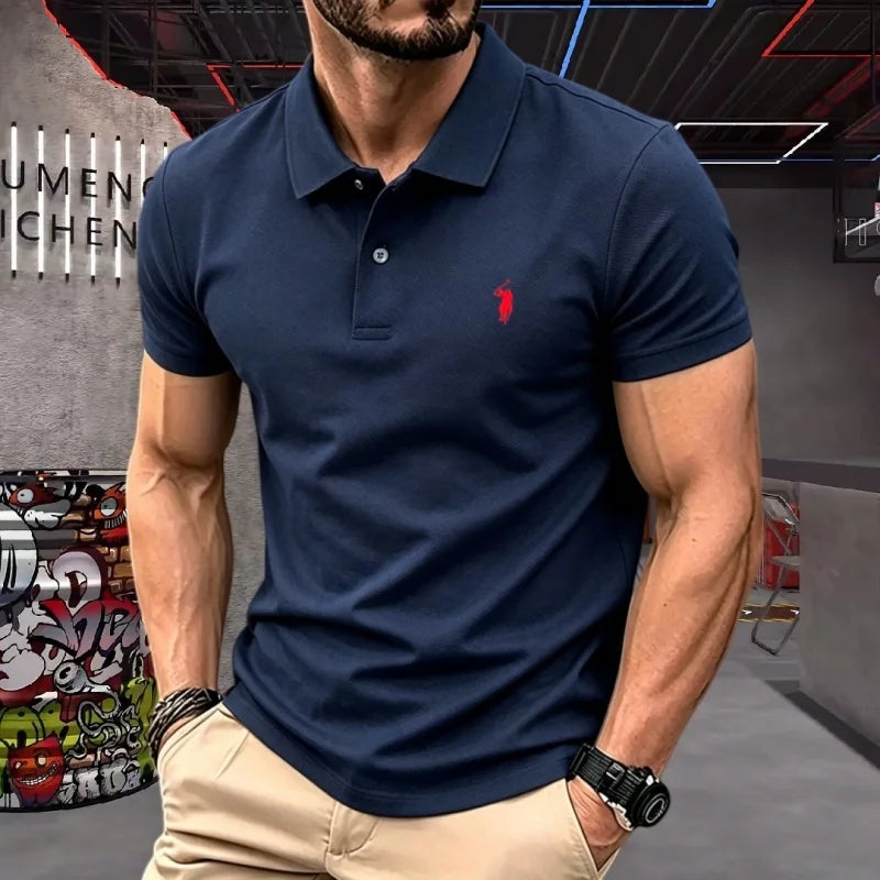 Men’s 100% Cotton Luxury Pony Embroidery Polo Shirt – Summer Golf Casual T-Shirt