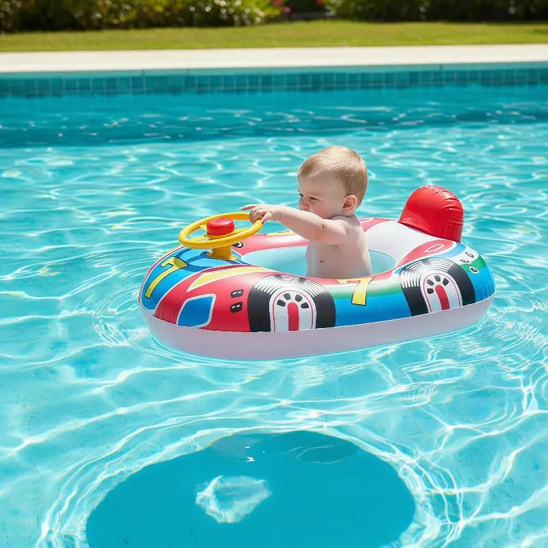Baby Car Pool Float – Inflatable Infant Swimming Ring with Canopy & Safety Seat