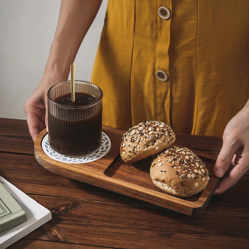 Wooden Coffee & Breakfast Serving Tray – Decorative Hospitality Coffeeware Teaware Plate