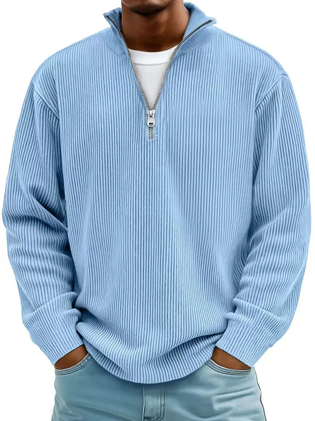 Men’s Half Zip Stand Collar Corduroy Polo Sweatshirt – Casual Autumn Winter Top