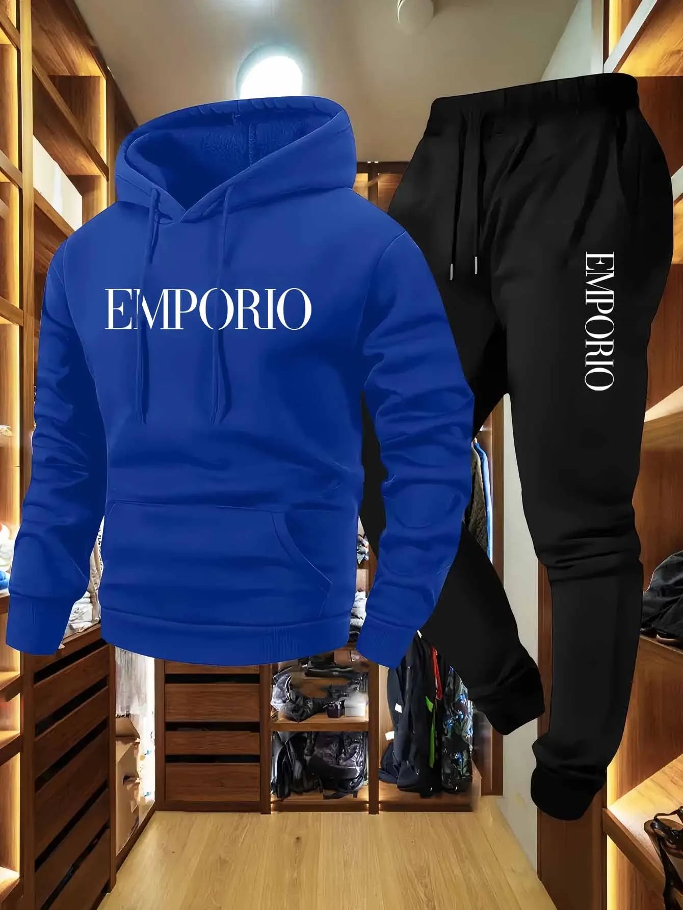 Men’s Cargo Hoodie Sweatshirt & Jogger Two Piece Set – Olive Green Streetwear Tracksuit