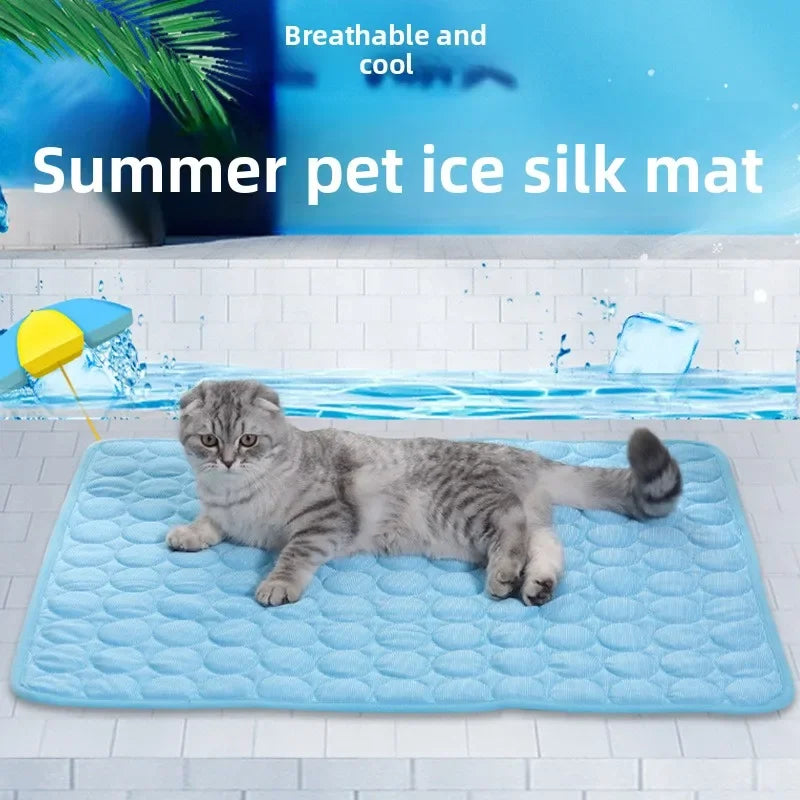 Pet Ice Cooling Mat – Breathable Ice Silk Washable Dog & Cat Bed for Summer