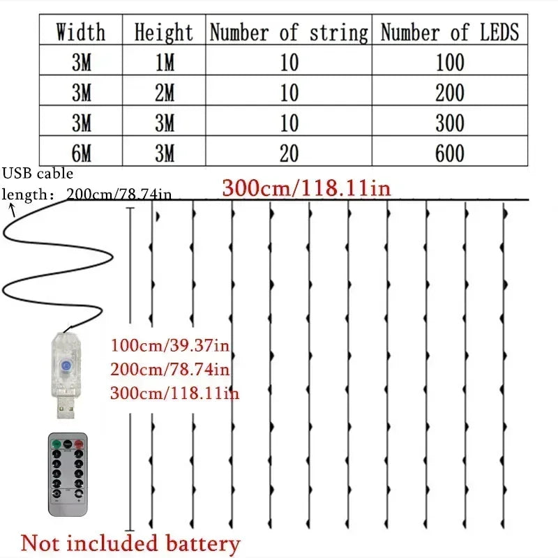 LED Curtain String Lights with Remote | 8 Modes USB Fairy Lights for Bedroom & Wedding