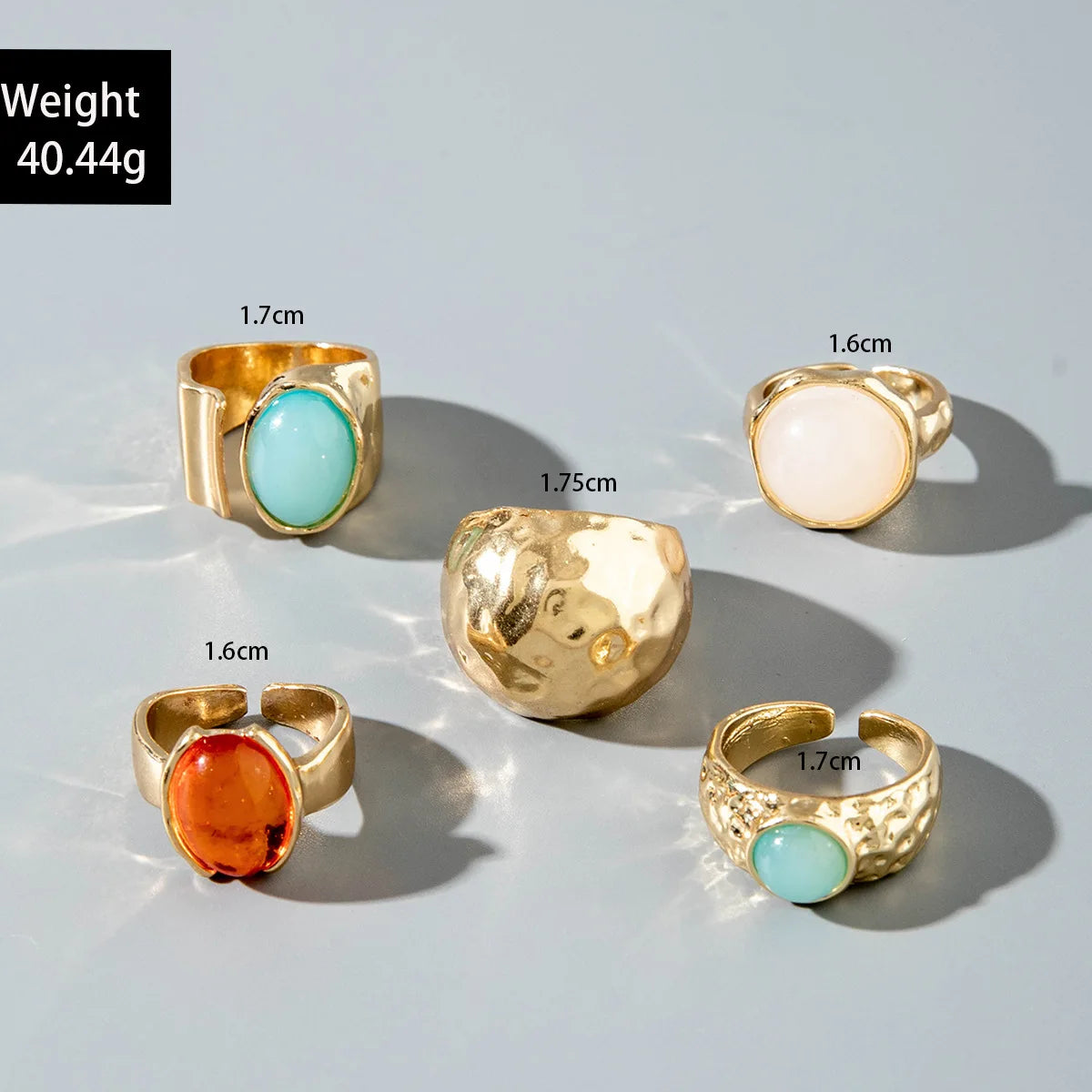 Retro Gem Metal Ring Set – Geometric Irregular Opening Rings for Women