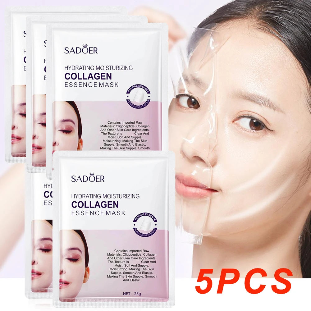5-Piece Hyaluronic Acid Collagen Hydrating Sheet Mask – Moisturizing Facial Skincare Mask