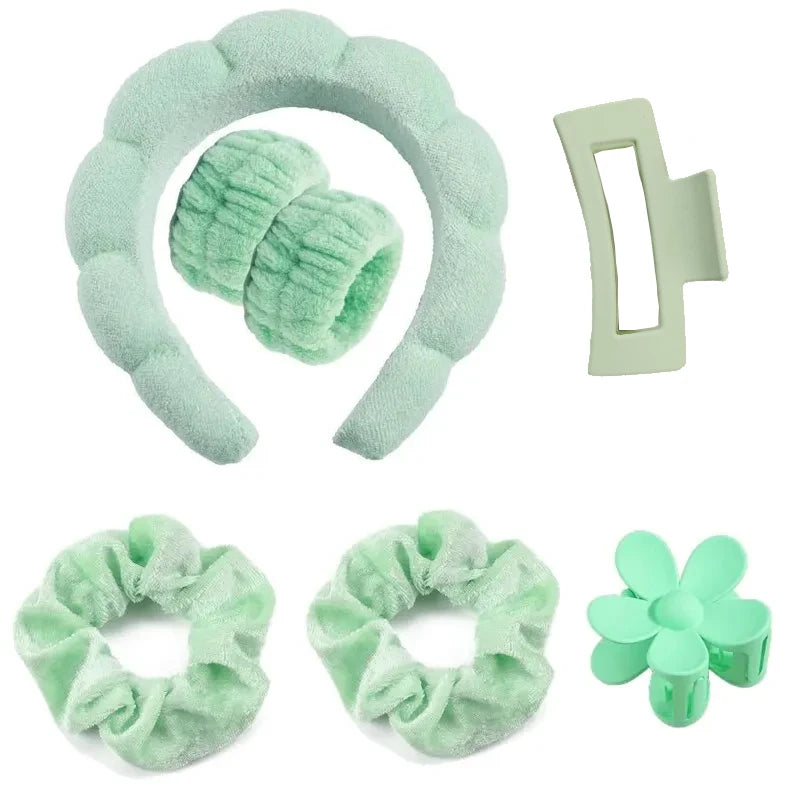 7Pcs Microfiber Scrunchie & Spa Headband Set – Skincare Shower Makeup Accessories