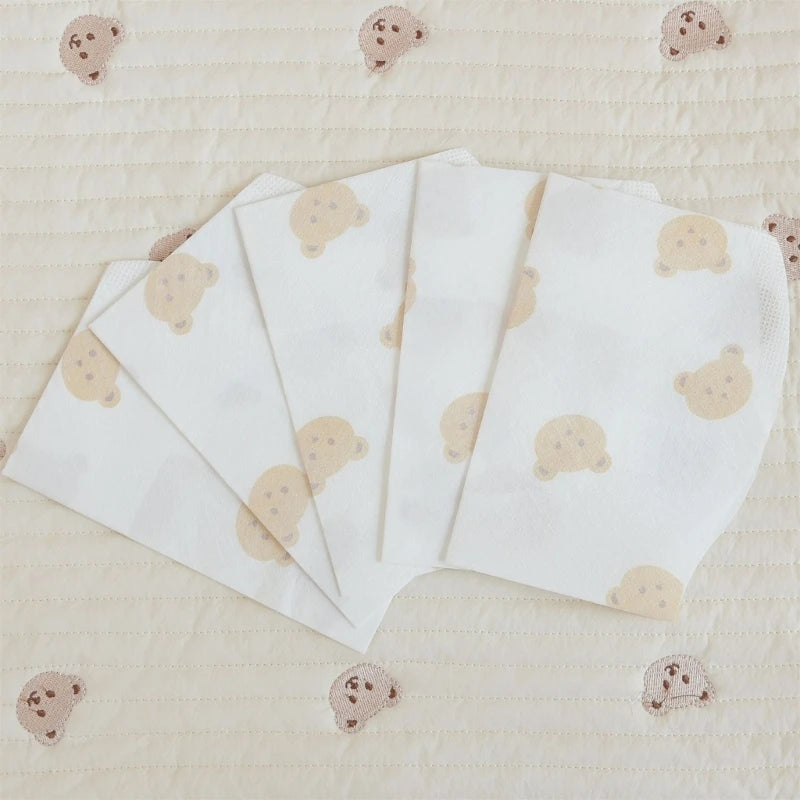 50-Pack Disposable Baby Bibs – Waterproof Cartoon Bear Feeding Bibs for 6M–2Y