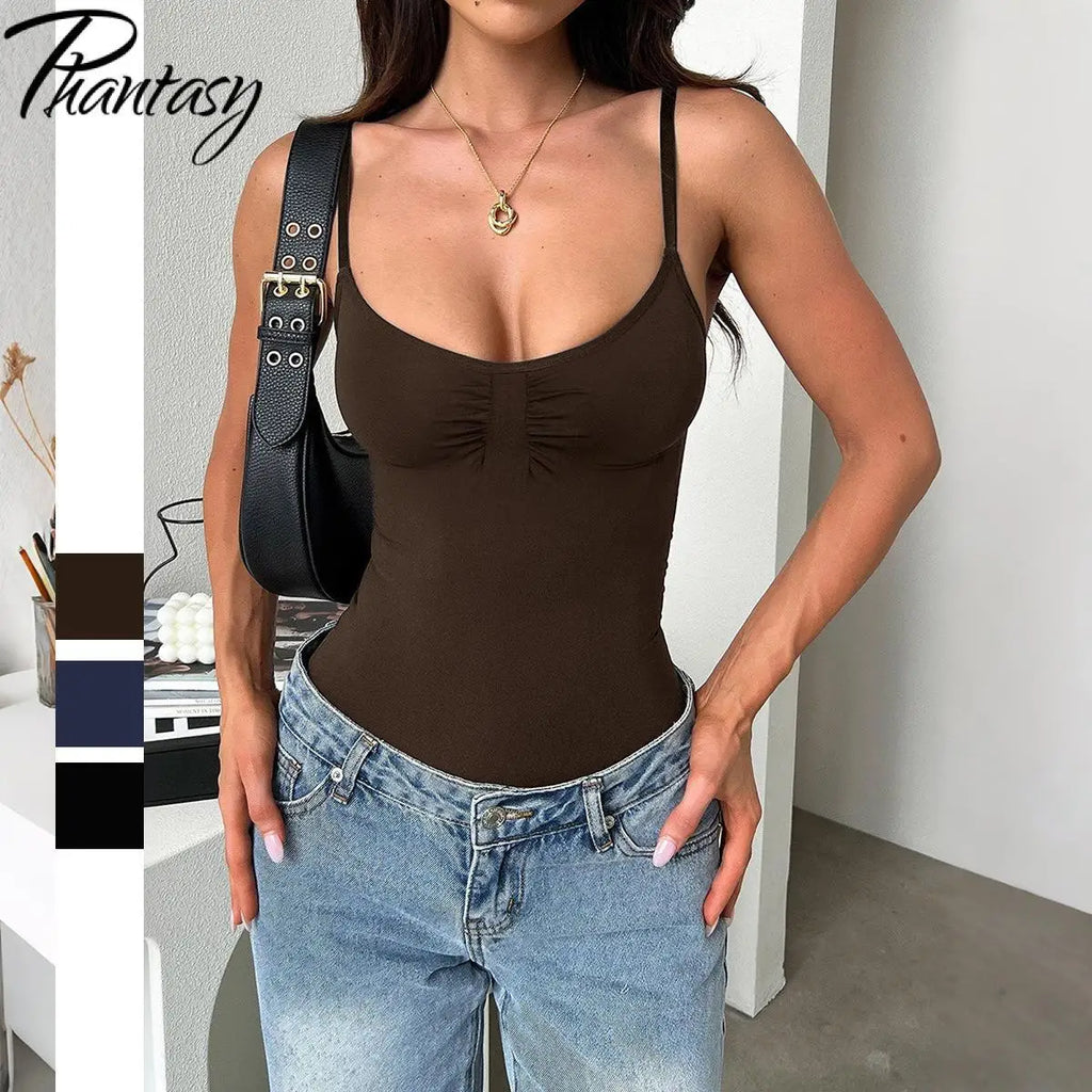 Strapless Skinny Slim Bodysuit Tank Top – Women’s Solid Color Summer Top
