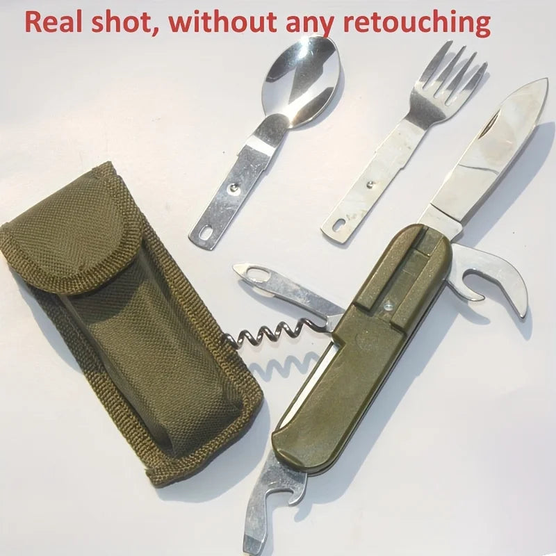 Stainless Steel 7-in-1 Outdoor Tableware Set – Portable Cutlery for Picnic Camping Hiking Travel