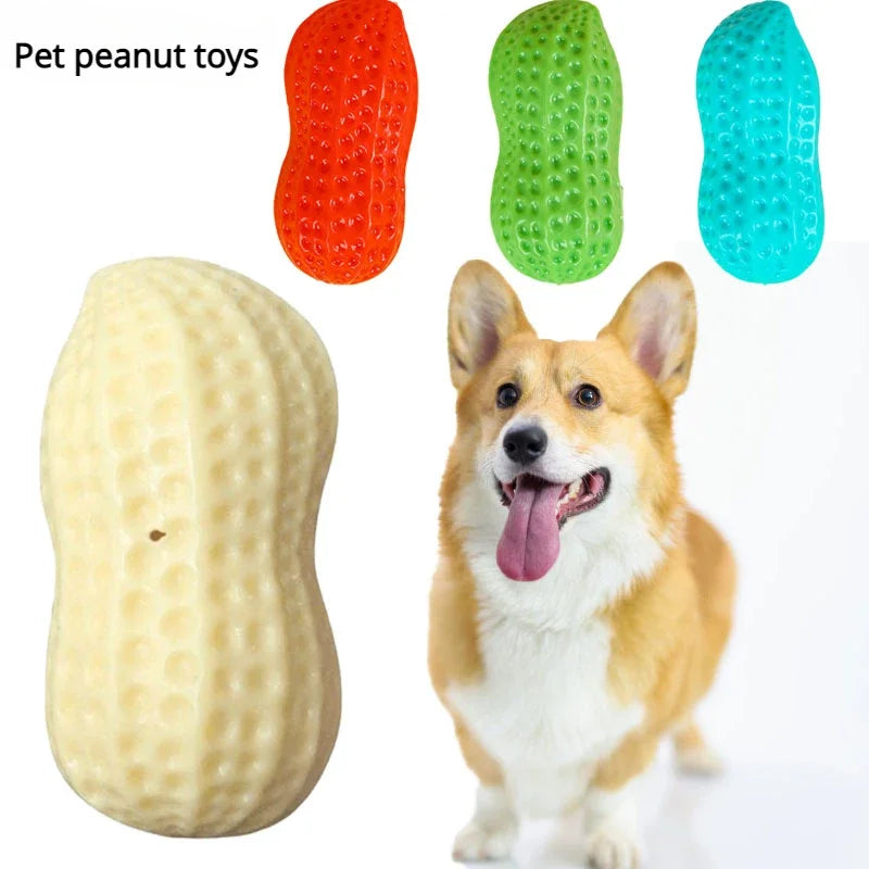 Peanut Squeaky Dog Chew Toy – Rubber Teeth Cleaning Interactive Pet Toy