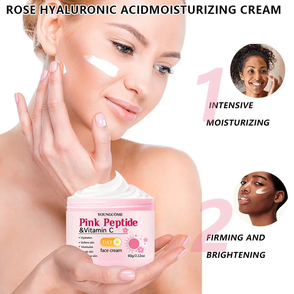 4-Piece Pink Peptide & Sakura Day Night Skincare Set – Vitamin C + Retinol Cream