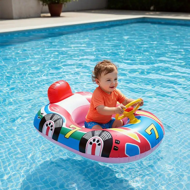 Baby Car Pool Float – Inflatable Infant Swimming Ring with Canopy & Safety Seat